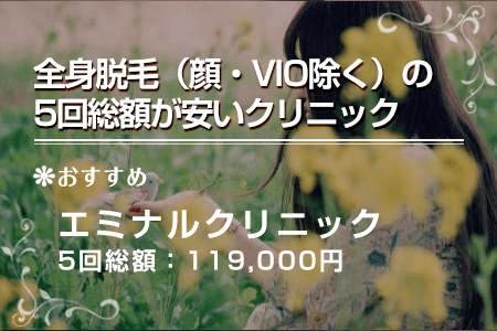 全身脱毛(顔・VIO除く)の5回総額が安いクリニック